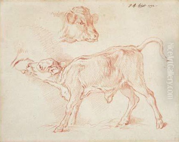 Un Veau Tetant Sa Mere Oil Painting by Jean-Baptiste Huet