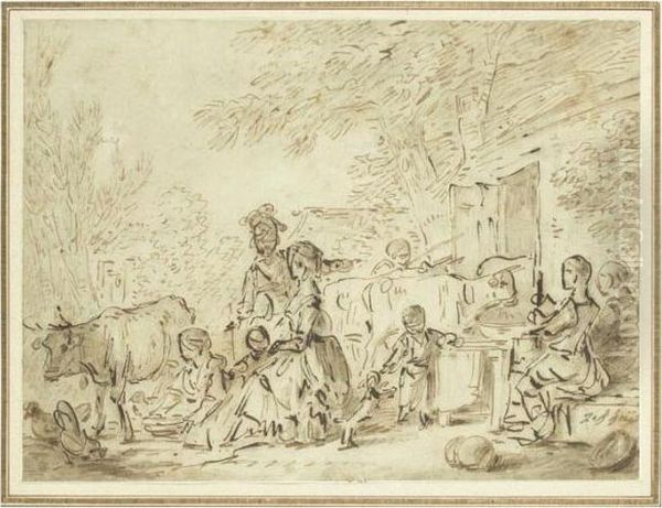 La Traite Des Vaches Oil Painting by Jean-Baptiste Huet