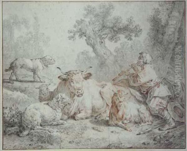 Paysan Et Troupeau Oil Painting by Jean-Baptiste Huet
