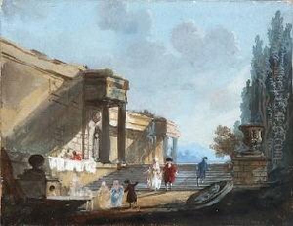 Architekturcapriccio Mit
 Figurenstaffage. Oil Painting by Jean-Baptiste Huet