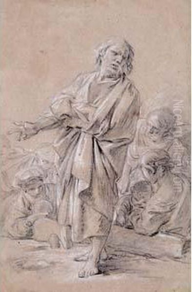 Personnage Age Prechant Devant Une Foule Oil Painting by Jean-Baptiste Huet