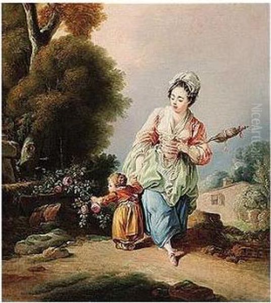 La Fileuse Oil Painting by Jean-Baptiste Huet