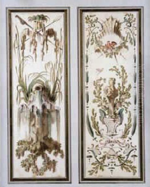 Quatre Projets De Boiseries Peintes Aquarelle Oil Painting by Jean-Baptiste Huet