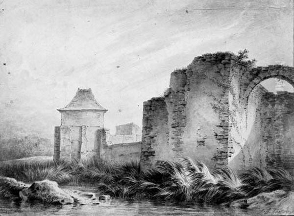 The Fortified Walls Of A Ruined City Oil Painting by Jean-Baptiste Huet