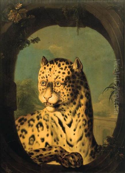 An Ocelot Oil Painting by Jean-Baptiste Huet