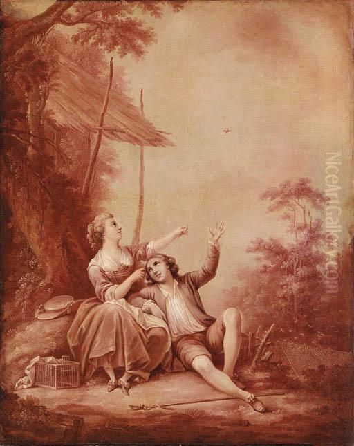An Arcadian Landscape With A Shepherd And Shepherdess Carousing Bya Tree Oil Painting by Jean-Baptiste Huet