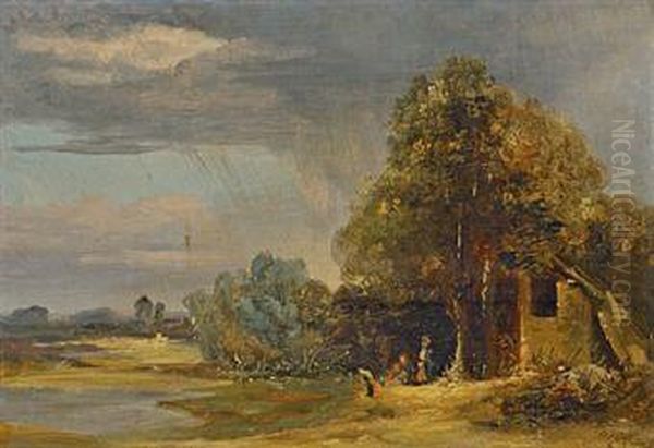 Paysage Anime Au Bord D'un Lac Oil Painting by Paul Huet