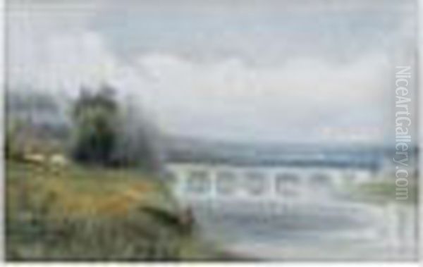 L'ile Seguin Et Le Pont De Sevres, Pres De Paris Oil Painting by Paul Huet