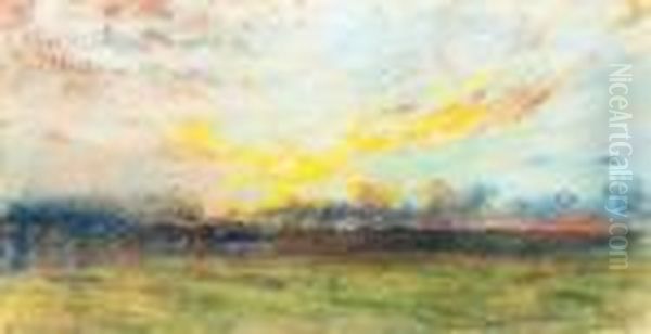 Coucher De Soleil Oil Painting by Paul Huet