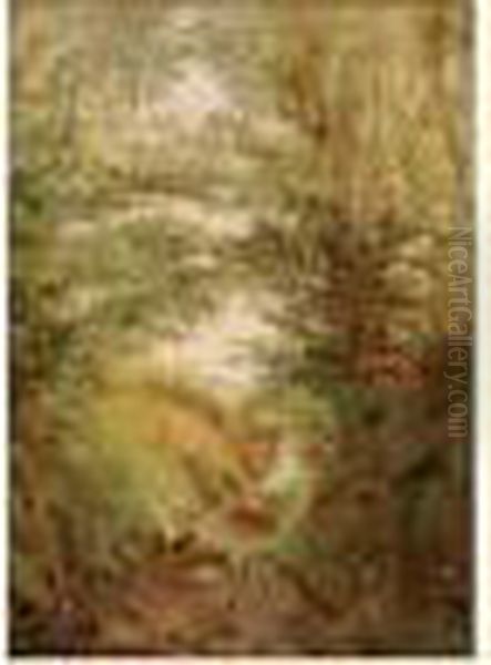 Allee Sous Les Arbres Aux Environs De L'ile Adam Oil Painting by Paul Huet