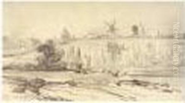 La Vallee De La Bievre, Le Pantheon Et Le Val-de-grace Au Loin. Oil Painting by Paul Huet