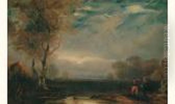 Crepuscule Avec Personnage En 
Pantalaon Rouge, 1825-26 (probablement Une Scene Tiree D'un Roman De 
Walter Scott) Oil Painting by Paul Huet