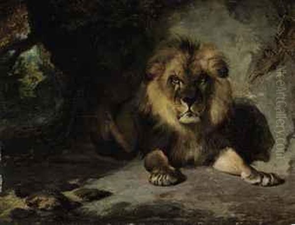 A Lion In His Den Oil Painting by William Huggins