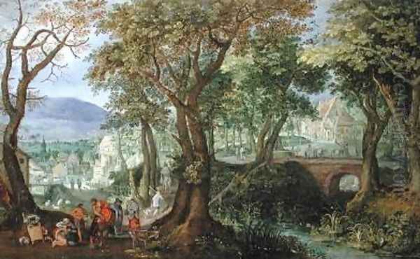 Landscape with the Good Samaritan 1609 Oil Painting by Anton Mirou