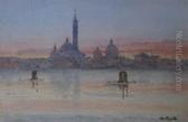 Venetian Skyline At Sunset Oil Painting by Abraham Hulk Jun.