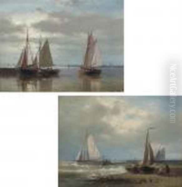 Fishermen Returning At The End Of The Day; And Unloading The Day's Catch Oil Painting by Abraham Hulk Jun.