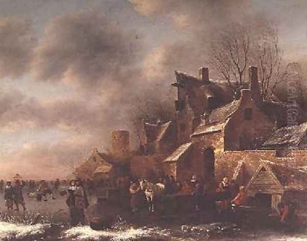 Winter Scene on Ice Oil Painting by K. Milenaer