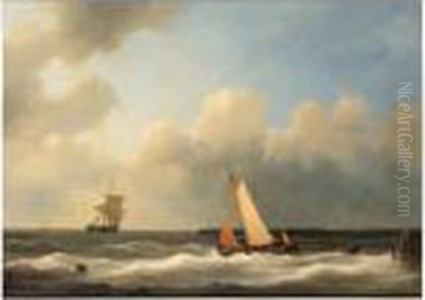 A Fishing Trawler Heading For Sea On A Breezy Day Oil Painting by Abraham Hulk Jun.