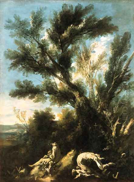 Camaldolese hermit monks in a wooded landscape Oil Painting by Alessandro Magnasco
