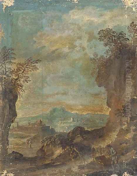 A landscape with travellers on a mountain pass Oil Painting by Alessandro Magnasco