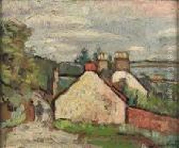 A Fifeshire Village Oil Painting by George Leslie Hunter