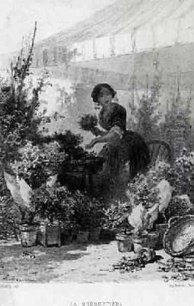 The Flower Seller mid 19th century Oil Painting by Adolphe Mouilleron