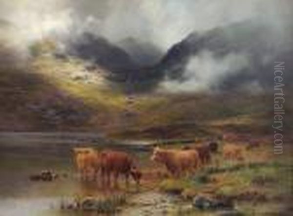 Highland Cattle Watering Oil Painting by Louis Bosworth Hurt