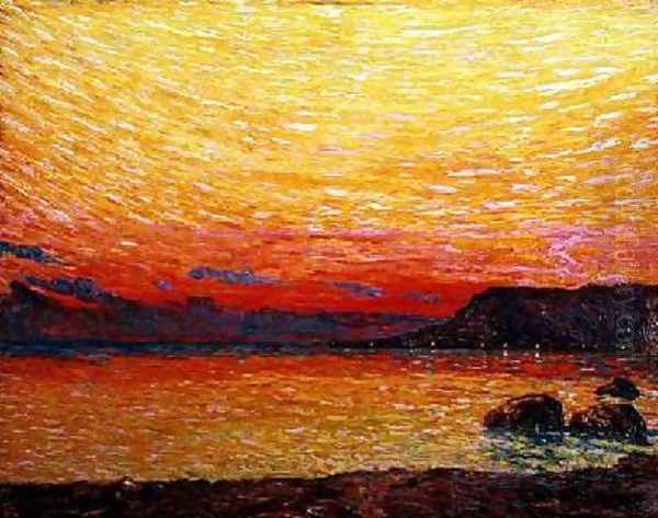 Sunset on Coast Oil Painting by Professor Filiberto Minozzi