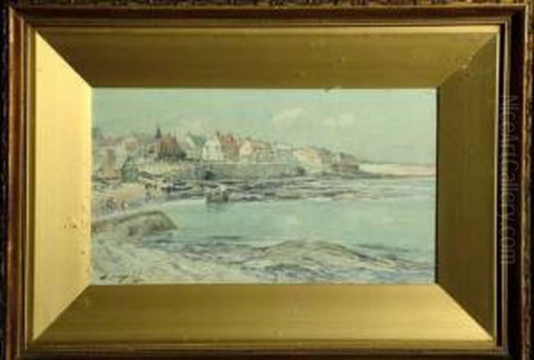 8in. X 14 1/4in. Cullercoats Bay Signed. See Illustration Oil Painting by Thomas Swift Hutton
