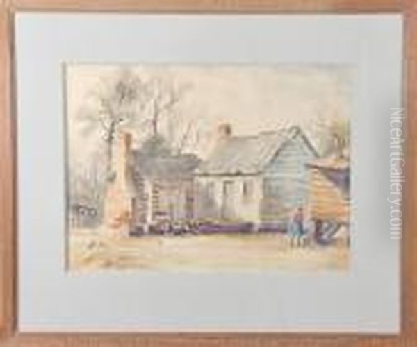 Low Country Cabin Scene With Oil Painting by Alfred Heber Hutty