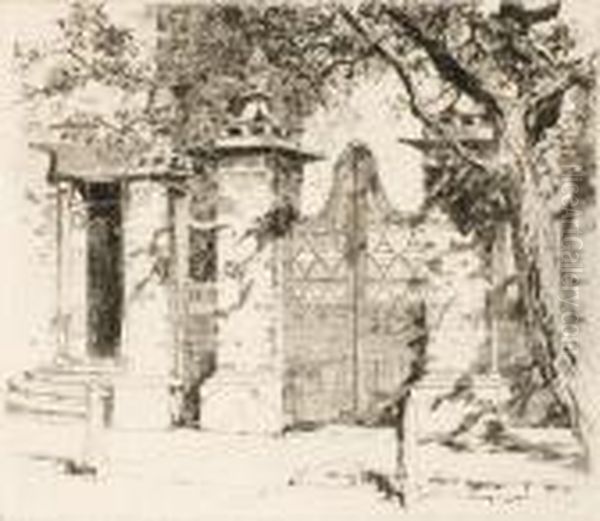 Gate Oil Painting by Alfred Heber Hutty