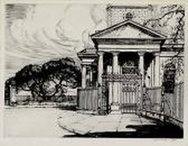 St. Michael's Portico, Charleston Oil Painting by Alfred Heber Hutty