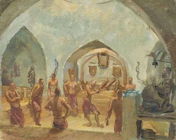 La Danse, Circa 1931, Tempera 
Sur Toile Marouflee Sur Carton, Signee Et Situee Teheran En Bas A 
Gauche, Porte Un Cachet Au Dos Oil Painting by Alexander Evgenievich Yakovlev