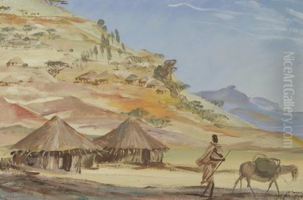 Etude Des Villages Ethiopiens, Abyssinie Oil Painting by Alexander Evgenievich Yakovlev