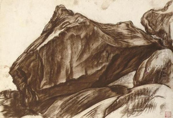 Study Of A Mountain Landscape 
(illustrated); Study Of A Kneeling Nude; And Study Of A Seated Nude Oil Painting by Alexander Evgenievich Yakovlev