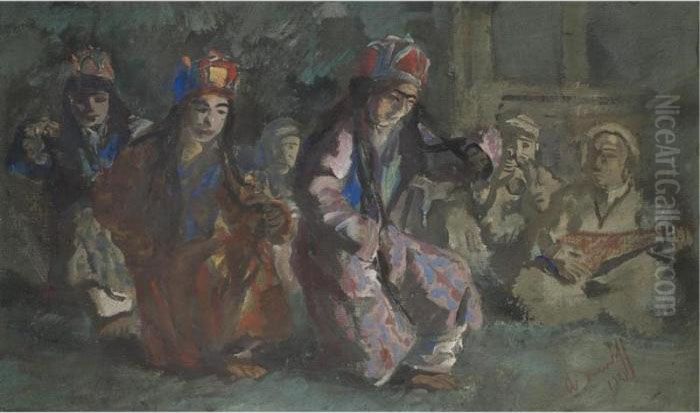Dancers Of The Mir Of Hunza Oil Painting by Alexander Evgenievich Yakovlev