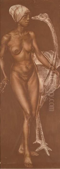 An African With An Ostrich Oil Painting by Alexander Evgenievich Yakovlev