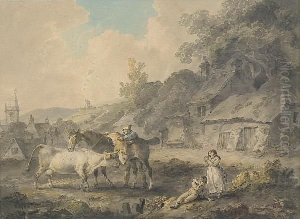 Removing The Calf Oil Painting by Julius Caesar Ibbetson