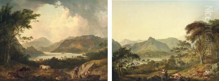 View Of Ullswater, Cumberland, 
Taken From Gowbarrow Park; And View Of Grasmere, Westmoreland, Taken 
From White Moss Oil Painting by Julius Caesar Ibbetson