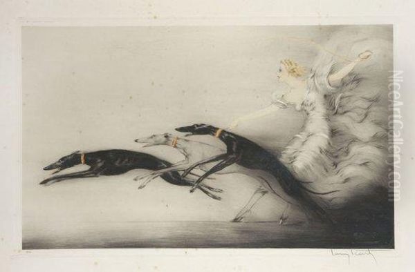 Femme Aux Levriers Oil Painting by Louis Icart