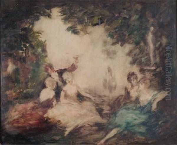 Elegantes En Jardin Oil Painting by Louis Icart