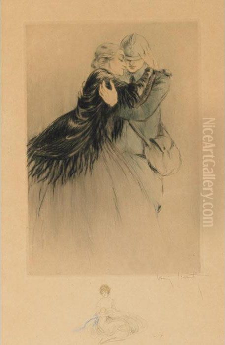 Mother Bidding Farewell To Son Oil Painting by Louis Icart