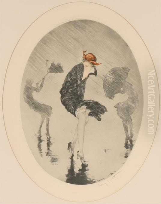 Rain Oil Painting by Louis Icart
