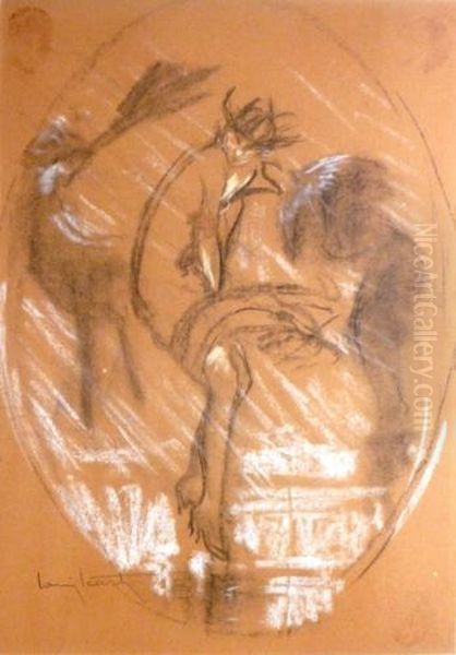 Woman In The Rain Oil Painting by Louis Icart