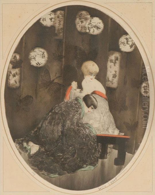 Tea Oil Painting by Louis Icart