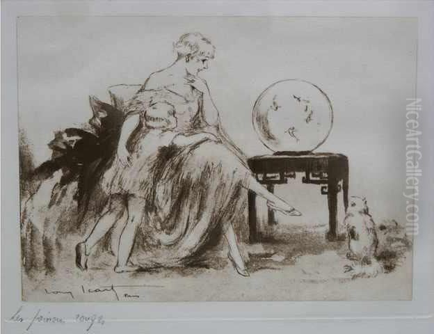 Les Poissons Rouges Oil Painting by Louis Icart