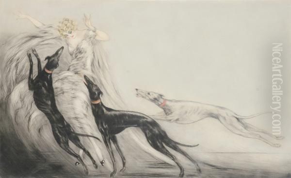 French - Coursing Ii 1928 
Etching Signed Lower Right 39 By 63.5 Cm Reference Louis Icart Oil Painting by Louis Icart