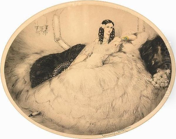Black Fan Oil Painting by Louis Icart