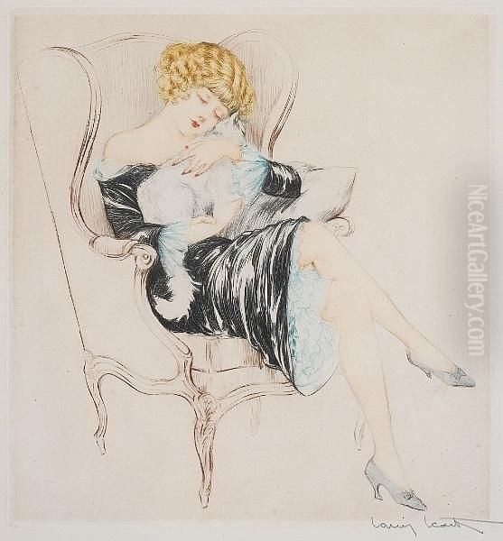 Sleeping Cat Oil Painting by Louis Icart