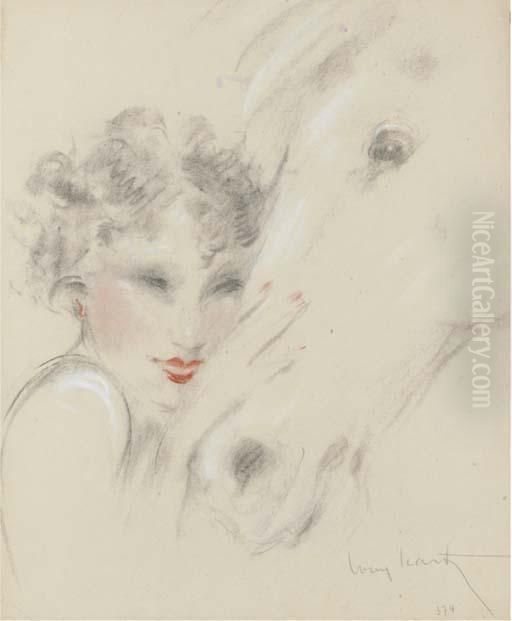 A Charcoal And Pastel Drawing Oil Painting by Louis Icart